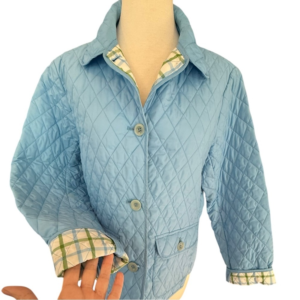 Lands' End Womens Thermolite Quilted Jacket Light Blue Plaid Lining Size Medium - Picture 5 of 13